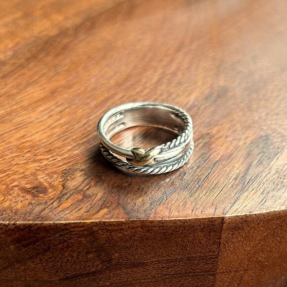 DAVID YURMAN Crossover Ring 925 Sterling Silver 18K Yellow Gold Size 8 - Picture 2 of 5